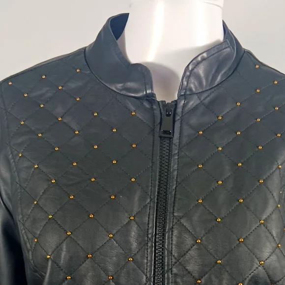 Women Plus Quilted Leather Jacket - Picture 3 of 11